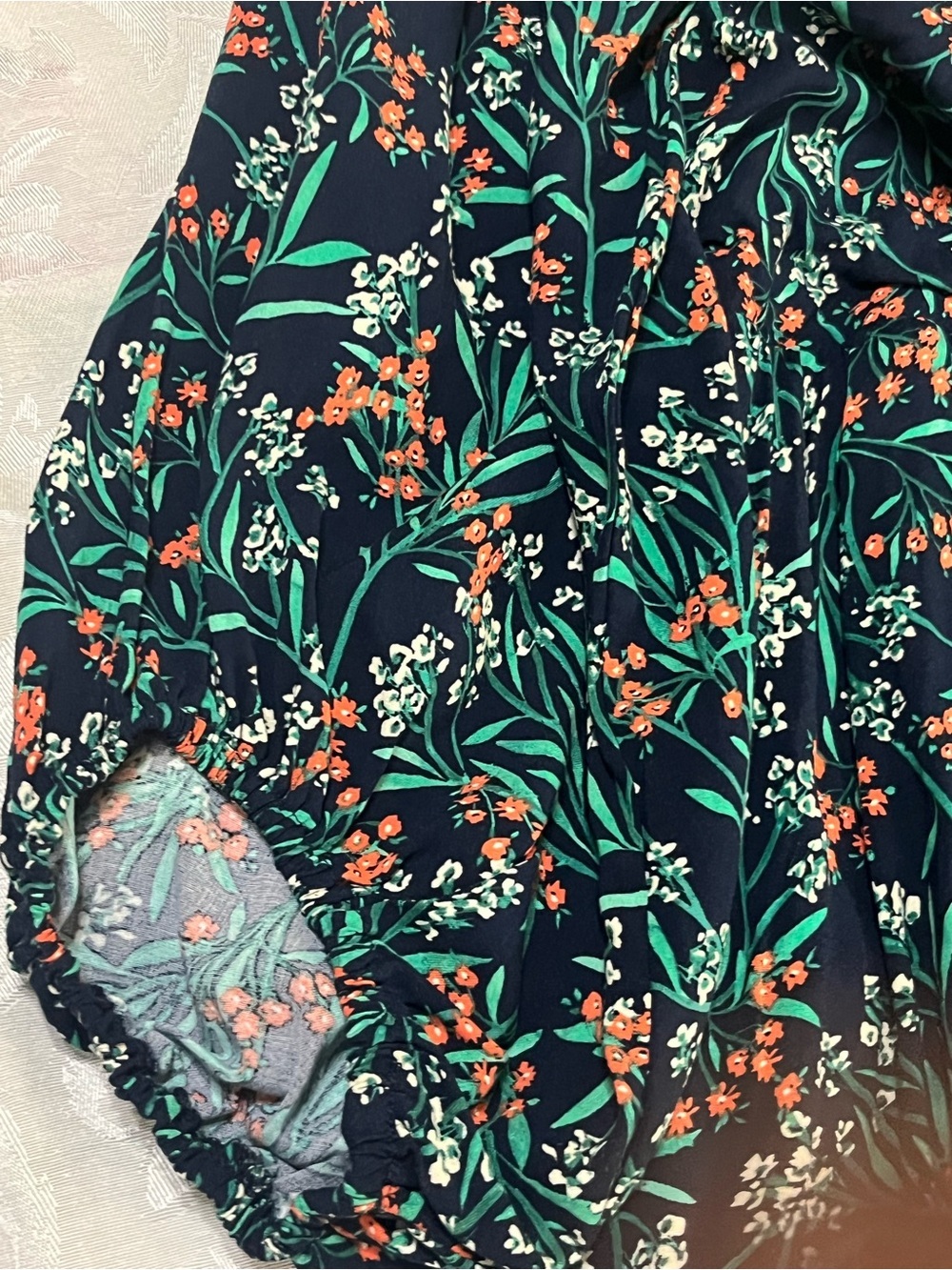 Anthro Lost + Wander Navy Blue Floral Wide Neckline 3/4 Puff Sleeve Maxi Dress S - Picture 11 of 11